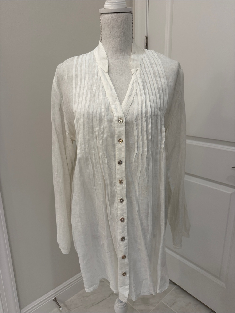 Grizas Pintuck Button-Front Tunic 100% Linen